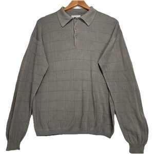 Louis Roth 3ply Silk Knit Long Sleeve‎ Polo Shirt Mens Sz Medium Brown Soft
